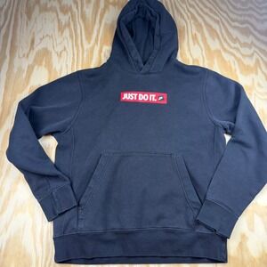 Nike Mens Just Do It Box Logo Hoodie Black Fleece Sweatshirt Small